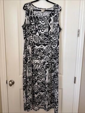 TravelSmith Black and White Geometric & Floral Sleeveless Maxi Dress size XL